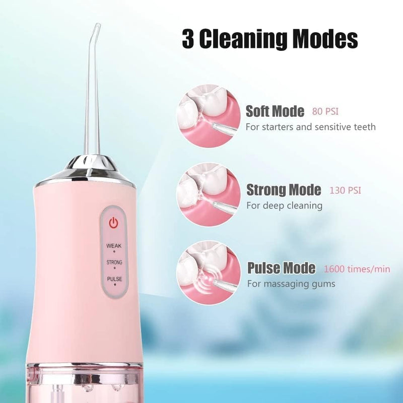 Portable Water Flosser, 220ml Tank, 3 Modes, 4 Jet Tips, Waterproof Dental Oral Irrigator