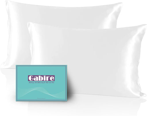 Gabire Mulberry Silk Pillow Cases Set of 2, Both Sides Real Silk Pillowcase for Hair and Skin Prevent Acne Pillowcase Organic Silk Pillowcase 2 Pack with Hidden Zipper, White, Standard (20"26") - 1. White (2 Pack) Queen (20"Ã30")