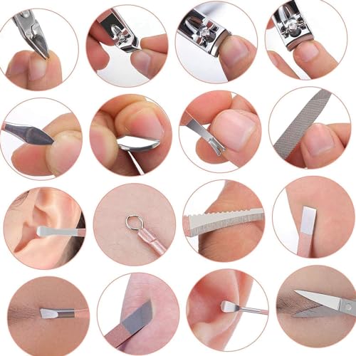 16 Stainless Steel Nail Care Tools, Manicure Set, Professional Nail Clipper Pedicure Set, Beauty Set with Luxury Travel Holster, Suitable for Men and Women with Thick Nails, Purple