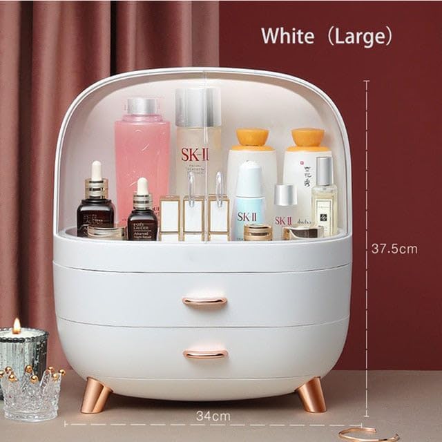 LIMOS Modern Makeup Storage Organizer Box Cosmetics storage display rack with drawer,Waterproof, dustproof, display cabinet Suitable for bathroom countertop, bedroom dresser (Design D White)