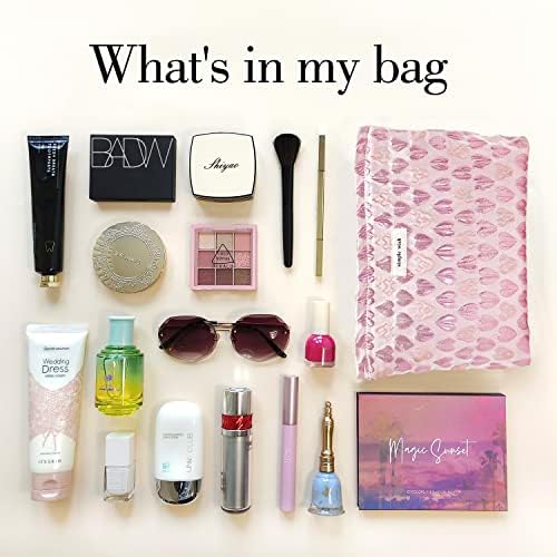 STARDW Flower Cosmetic Bags Makeup Bags for Women and Girls,Travel Makeup Bag Large Capacity Canvas Makeup Bag,Makeup Organizer Bag Zipper Pouch, Embossed pink, Large Capacity Aesthetic Makeup Bags