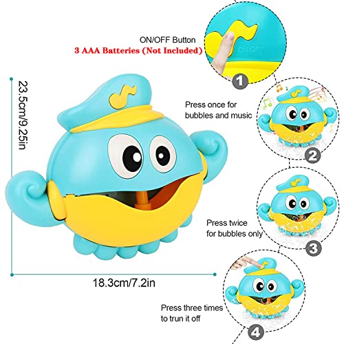 X spring Octopus Bubble Bath Maker, Octopus Bath Toy for Bubble Bath for the Bathtub, Automatic Bubble Maker Bath Toys with 12 Pieces of Pure Music, Toddler Bath Toys for Toddlers Ages 1 to 3 Years