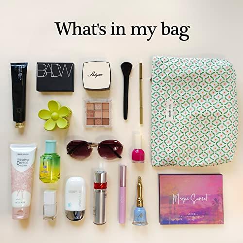 STARDW Flower Cosmetic Bags Makeup Bags for Women and Girls,Travel Makeup Bag Large Capacity Canvas Makeup Bag,Makeup Organizer Bag Zipper Pouch, Embossed pink, Large Capacity Aesthetic Makeup Bags