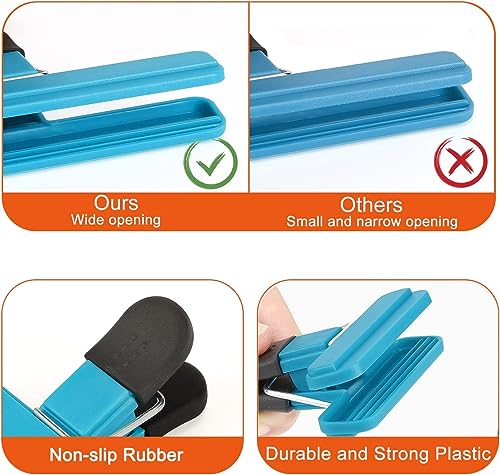 Chip Clips, 8 Pack Assorted Sizes Colors Food Bag Clips, Upgrade Wide Open Bag Clips for Food Storage with Air Tight Seal Grip (4 x L, 4 x S)