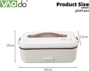 VAODO Electric Lunch Box Food Heater, 3 Layers 2L Portable Electric Heated Insulated Lunch Box, Multifunctional Food Warmer Container, Steam Cooker with Rice Set, with Egg Holder, Black