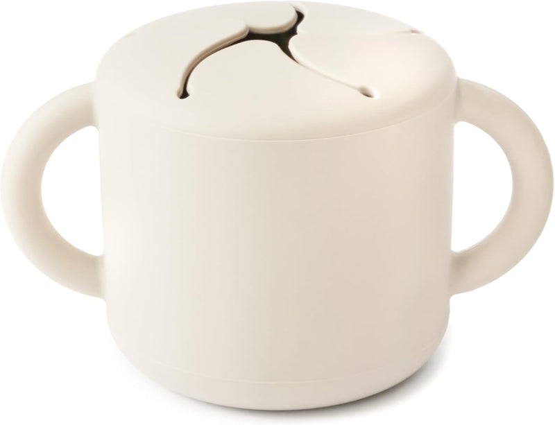 Silicone Baby Snack Cup with Handles - Easy-Grip Baby Cup with Soft Opening for On-the-Go Feeding, 400ml Spill-Proof Food-Grade Container for Baby Food & Snacks Cambridge Blue - Ivory