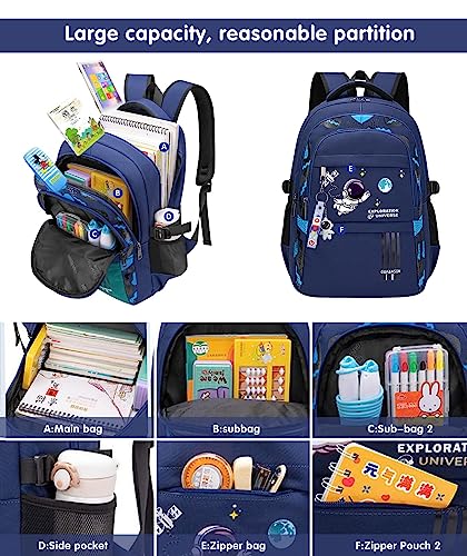 School Bag for Boys, Astronaut Backpack for Boys Teens, Large Capacity School Bags Bookbag for Kids Elementary Middle