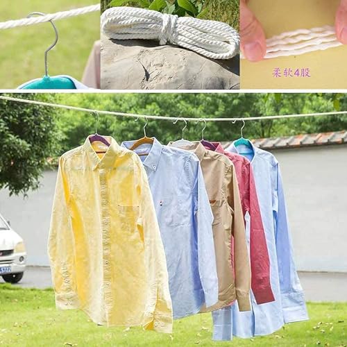 Khazna Clothesline, 15M Long Cotton Clothesline Rope Laundry Line Rope Craft Drying Rope Adjustable for Camping Travel & Home Use DIY Rope as Candle Replacement Wick Laundry Line Dryer Rope (White)
