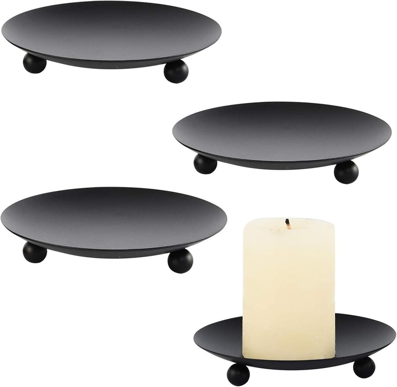 QUEENADA 4PCS Iron Plate Candle Holder - 11CM Diameter Home Decorative Candle Holder for Candle, Aroma Diffuser, Great Gift Choice (Black)
