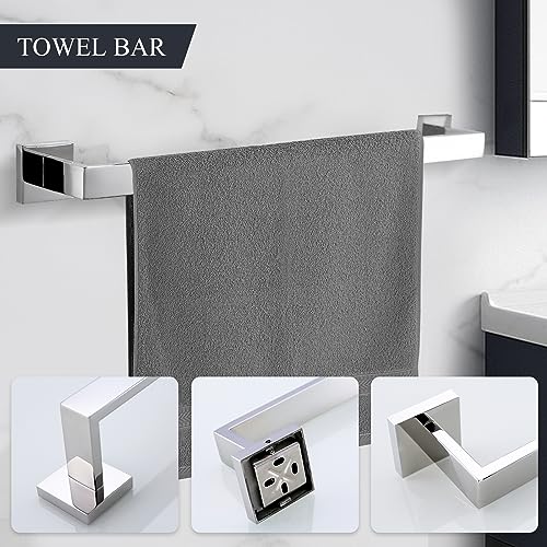 TURS 5-Piece Bathroom Hardware Set Polished Chrome Towel Bar Holder Sets Hand Towel Holder and 2 Towel Hooks, Stainless Steel Wall Mounted, Q7P-P5