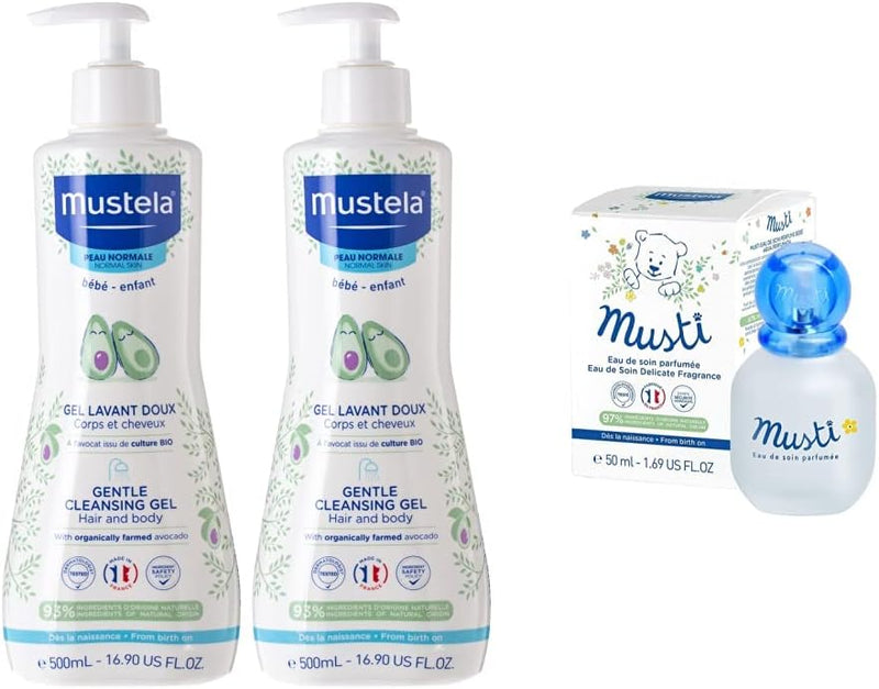 Gentle Cleansing Gel, 500ml x Pack of 2 & Hair Styler & Skin Freshener for Baby, 200 ml - + Eau De Soin Parfume, 50 ml