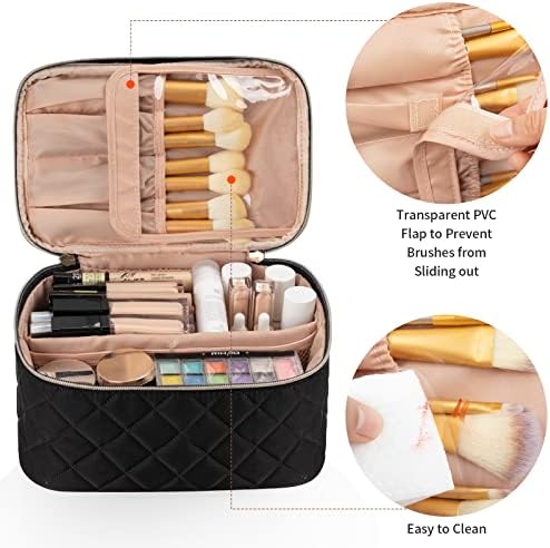 OCHEAL Makeup Bag, Portable Cosmetic Bag, Large Capacity Travel Makeup Case Organizer, Black Makeup Bags For Women Toiletry Bag for Girls Traveling With Handle and Divider