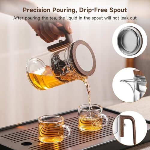 Enchanti Tea Pot with 2 Cups, Glass Teapot with Infuser, Magic Witchcraft Enchanted Tea Kettle with Strainer for Water Separation, Magical Push Control Tea pot for Loose Leaf Herbal Teas, 600ML