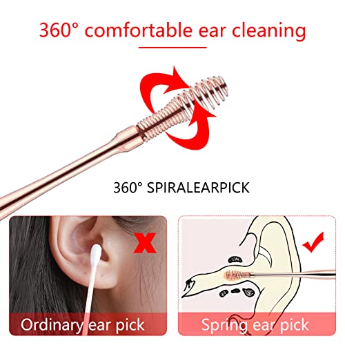Voccos 2Pcs Ear Wax Removal, Earwax Remover, Ear Wax Removal Tool Professional Ear Cleaner Stainless Steel 360° Spiral Ear Cleaning Tool Ear Pick Spoon Ear Wax Removal Kit for Kids Adults (Rose Gold)