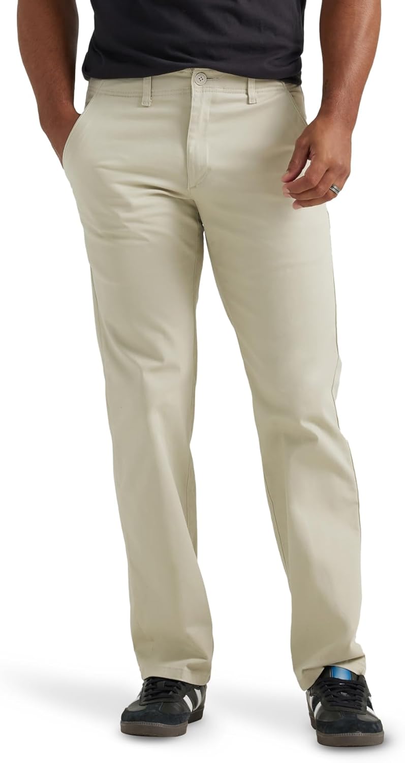 Lee Men's Extreme Motion Flat Front Regular Straight Pant - Stone