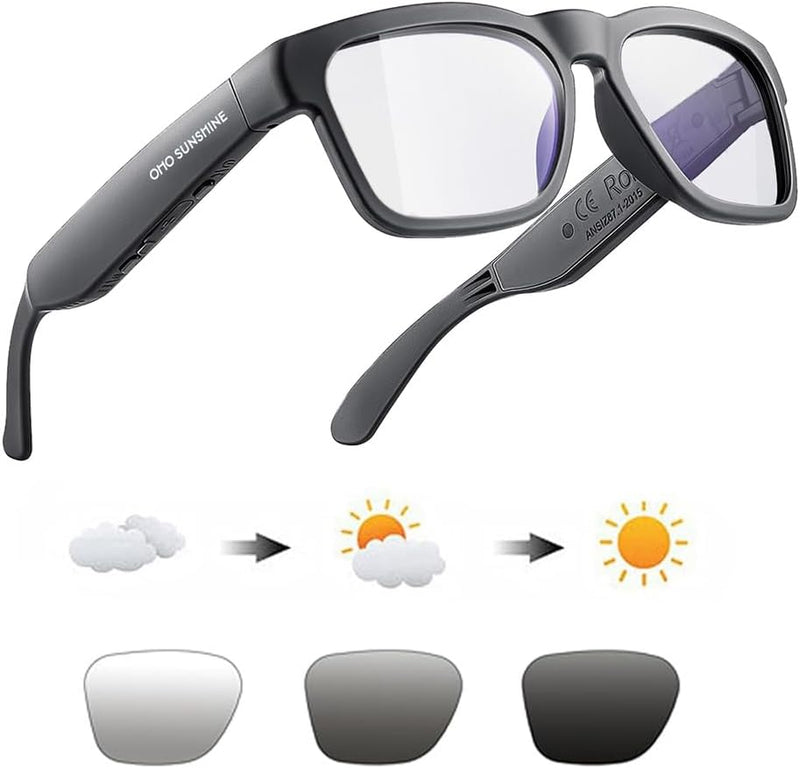 OhO sunshine OhO Bluetooth Sunglasses,Voice Control and Open Ear Style Smart Glasses Listen Music and Calls with Volume UP and Down,Bluetooth 5.0 Audio Glasses and IP44 Waterproof, unisex-adult