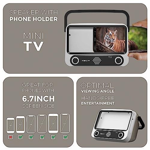 XECH Tellivibe Max Retro Bluetooth Speaker with Phone Holder | 5W Wireless Speaker | Mini TV Design | 6H Playtime | Hands-Free Viewing | Portable & Rechargeable | Compatible with All Smartphones