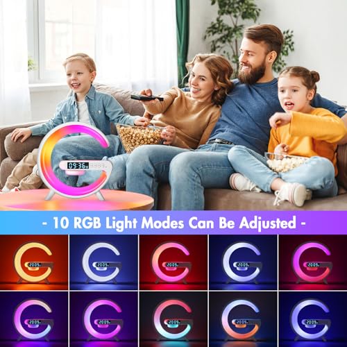 Wireless Charger Atmosphere Lamp, 2023 New Mini LED Table Lamp, Bluetooth Speaker, Dimmable Night Light Bedside Lamp Alarm Clock with Music for Christmas Birthday New Year Valentines Day Gifts