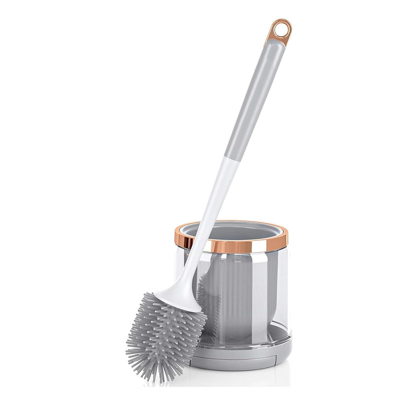 WEKOTEE Toilet Bowl Brush and Holder Set,Silicone Toilet Bowl Brush,Toilet Cleaner Brush for Bathroom,Floor Standing & Wall Mounted Toilet Scrubber Without Drilling, Light Gray (185-01)