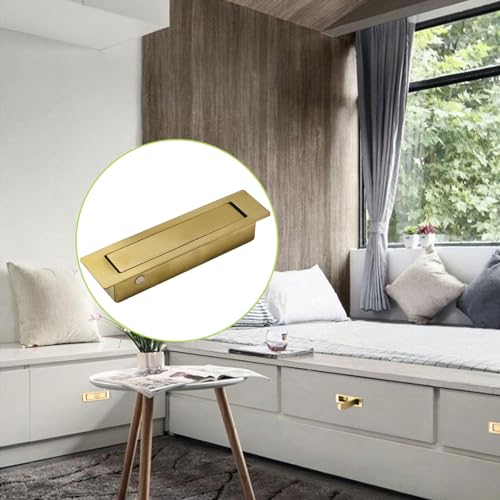 UFURMATE Flush Mount Door Pull, 2PCS 304 Stainless Steel Pocket Door Handle Brushed Flush Mount Hardware Edge Pull for Closet (Brushed Gold)