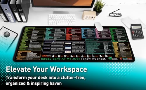 Aowin Excel Shortcut Keys Mouse Pad,Large Excel Cheat Sheet Desk Pad,Computer Desk Mousepad Over 150 Shortcut Keys,Non-Slip&Waterproof Desk mat,PC Spreadsheet Keyboard Mat for Office Use