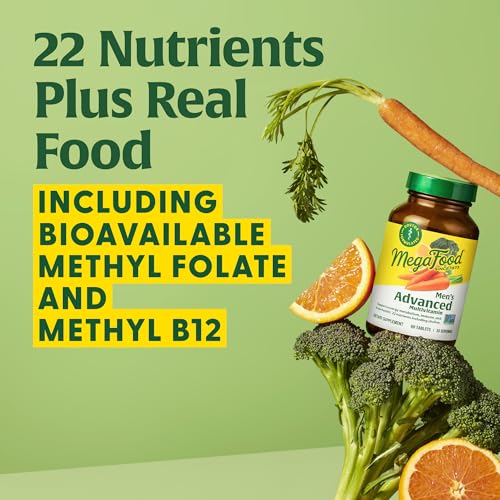 MegaFood Men's Multivitamin - With B vitamins for Cellular Energy Production & Choline to Support Cognitive Function - Non-GMO, Vegetarian & Made without Dairy and Soy - 60 Tabs (30 Servings)
