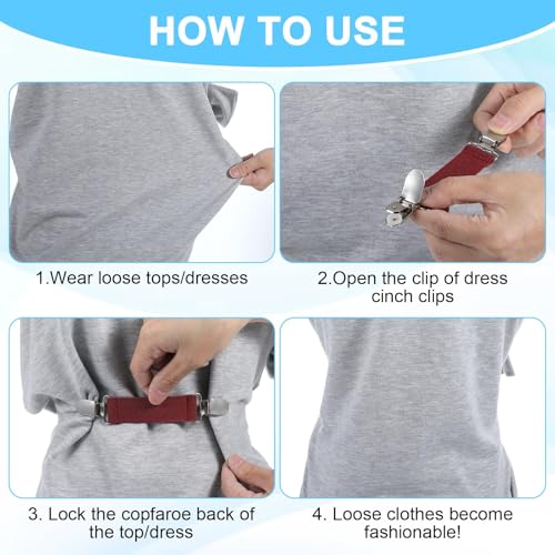 BIGTHREE Back Cinch Set, Retro Sweater Shawl Clips, Vintage Cardigan Collar Clip for Women Clothes Adjustable Pant Clips for Waist Tightener Dress Shirt Brooch (6 Colors)