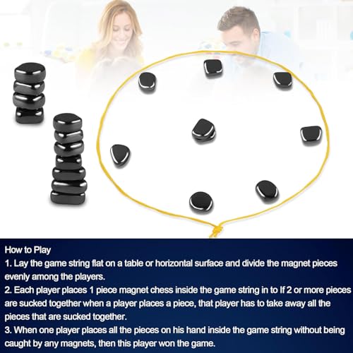 AMERTEER Magnetic Chess Game Set - Magnetic Chess with 20 Stones, magnetic Chess Game Using String and Stones, Portable Chess Board Party Supplies for Family Gathering and Travel