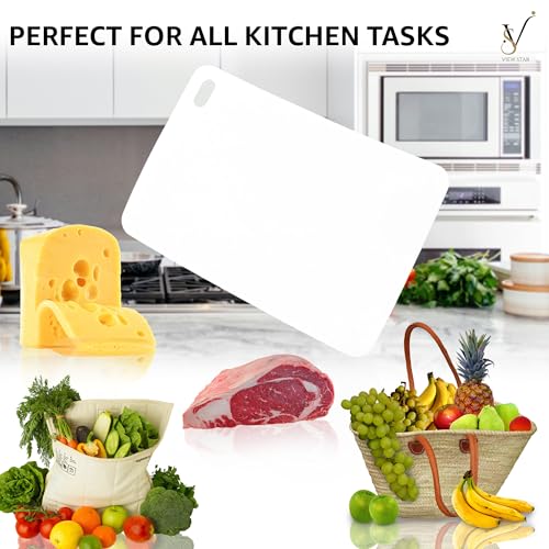 Viewstar Flexible Plastic Cutting Board with Handle, Non-Slip and Easy-to-Clean Surface for Chopping and Transferring Vegetables, Fruits, and Meat - Flexible Cutting Board White