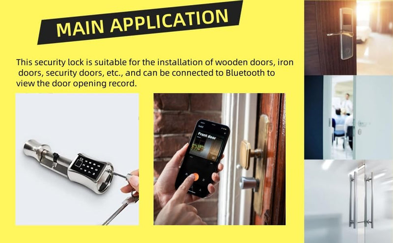 Keyless Entry Smart Door Lockwith Password 3 Pcs RFID Cards, Emergency Interface, Stainless Steel Keyless Entry Door Lock, Brass Low Consumption Smart Cylinder Lock for Wooden Iron Security Door
