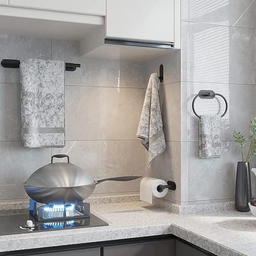 ARTHOM Bathroom Hardware 4 Set, Hand Towel Bar Accessories Stainless Steel Towel Bar Set Wall Mounted Include 16.5" Bathroom Towel Rack, Toilet Paper Holder, Towel Ring, Robe Hooks (Silver)