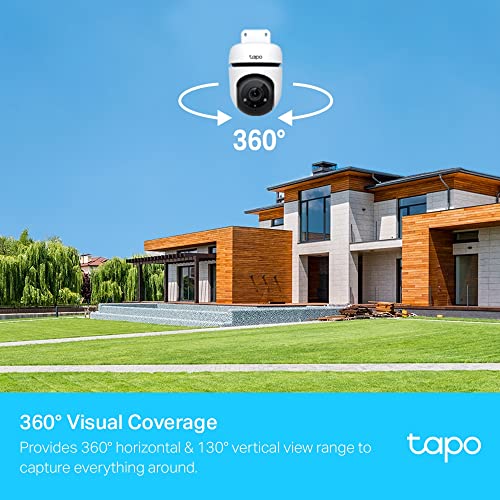 Tapo 1080p Full HD Outdoor Pan/Tilt Security Wi-Fi Camera, 360° Motion Detection, IP65 Weatherproof, Night Vision, Cloud &SD Card Storage, Works with Alexa&Google Home (Tapo C500) White
