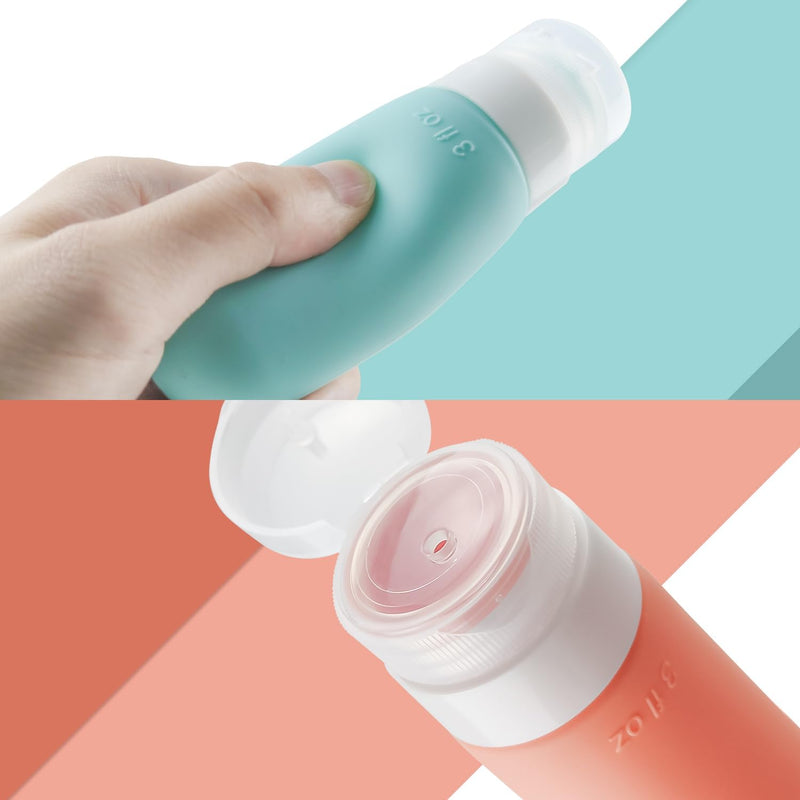 Curoayood Travel Bottle Set, Refillable Leak-Proof Container for Business Trip, Portable Shampoo Bottle, Toiletry Bag, Silicone, 90ml