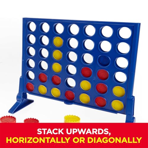 Connect 4 Strategy Board Game for Kids Ages 6 and Up, Classic Disc-Dropping Fun, Includes Grid, Legs, Slider Bar, 21 Red and 21 Yellow Discs, and Instructions, Perfect for Family Game Night