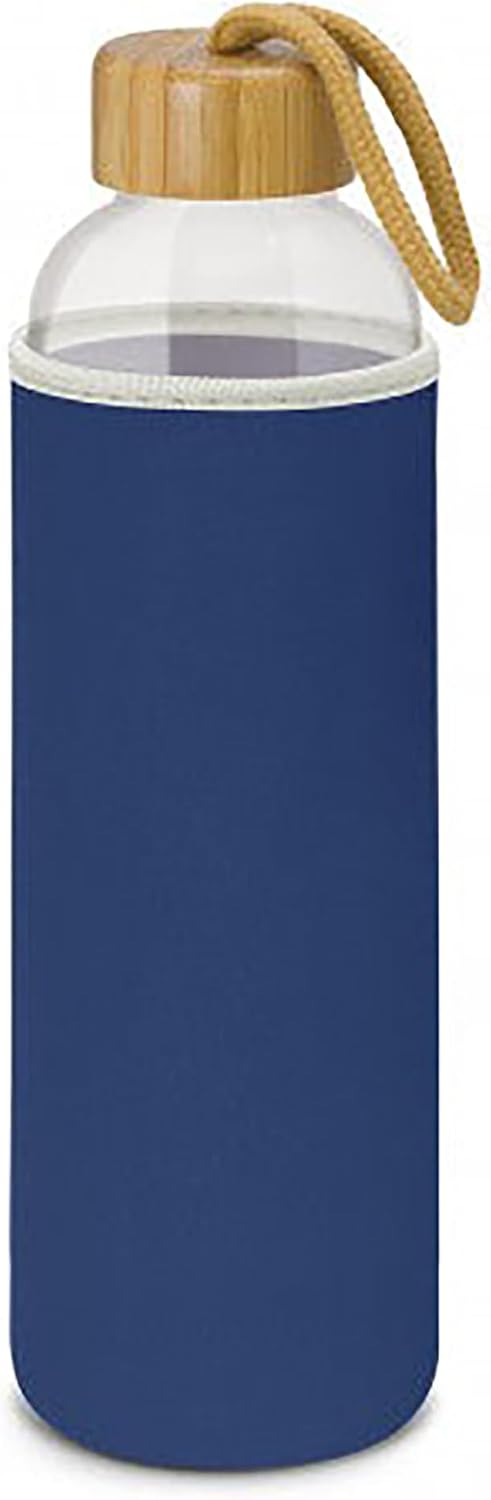 MAX-EMA Glass Water Bottle 1 Liter With Bamboo Lid And Neoprene Sleeve Reusable Glass Bottle For Hot And Cold Drinks, Juice, Tea, Milk, Smoothies And For Home, Gym And Travel (Blue) - Blue