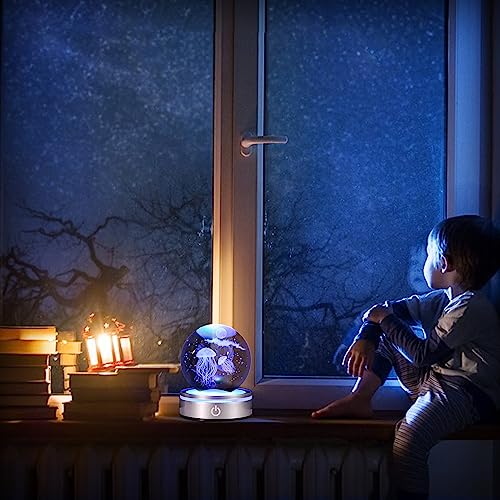 QIANYMY Jellyfish 3D Crystal Ball with LED Light Base Unique Figurine Lamps Laser Engraved Nightlight for Kids Gifts Jellyfish Lovers Girlfriend Wife Mom Lovers Girls Boys Birthday Christmas
