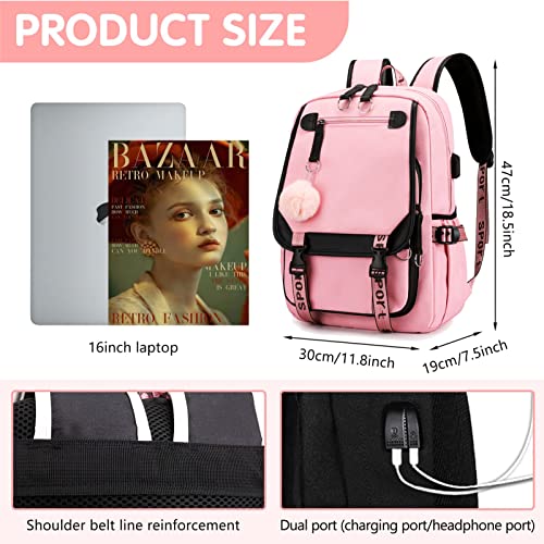 School Bags for Girls, Girls Backpack with Lunch Bag, School bag for Girls Kids Elementary Middle High School College Student 21L Casual Daypack Children Schoolbag with USB Charging Port