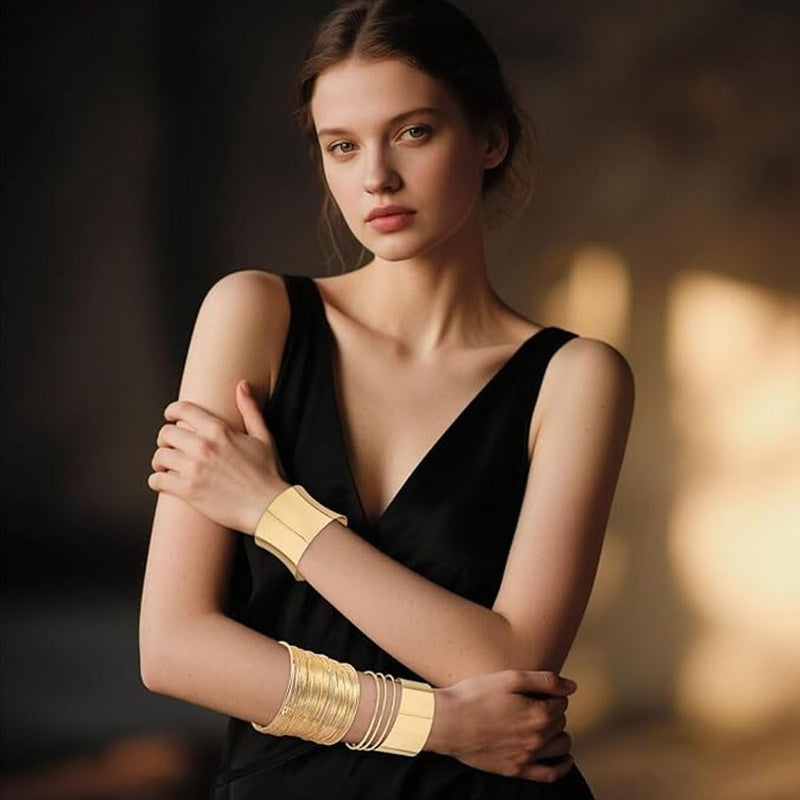 4PCS Gold Chunky Cuff Bracelets for Women Irregular Minimalist Statement Bangle Bracelets Set Open Wide Bangle Arm Cuff Upper Arm Punk Jewelry