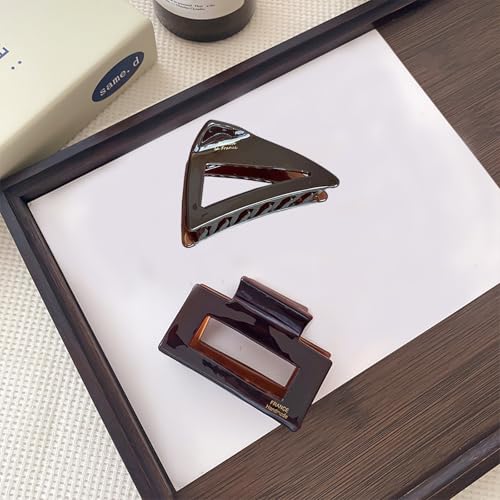 TMEOSK 2 PCS Hair Clips, Square Cutout and Triangle Design, Unique Korean Geometric Shape and Chocolate Color Matching, Suitable hair accessories for women