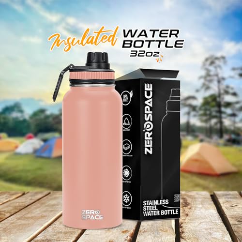 ZeroSpace Stainless Steel Water Bottle 1L, 32oz Double Wall Vacuum Insulated Water Bottle, Hot & Cold Thermos Flask with Spout Lid, BPA-Free Water Bottles for Gym, Travel, Office and Kids (Pink)