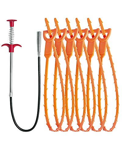 LONGGUI 25in & 24in Drain Clog Remover Tool (7pcs), Clears Hair Clogs in Sinks, Tubs & Toilets