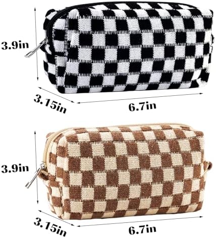 ZLFSRQ 3Pcs Checkered Makeup Bag for Women Large Cosmetic Bag Set Travel Toiletry Bag Makeup Pouch Bag for Purse Pink Zipper Storage Bag Organizer Cute Small Aesthetic Girls Car Essentials Bag
