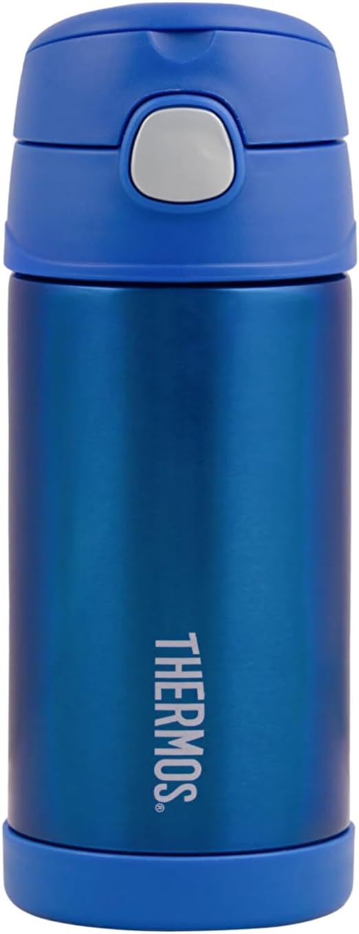FUNTAINER STAINLESS STEEL KIDS OWLS BOTTLE 355ML, F4016OW, KIDS WATER BOTTLE WITH STRAW, INSULATED FLASK, HYDRATION BOTTLE WITH LID - BLUE