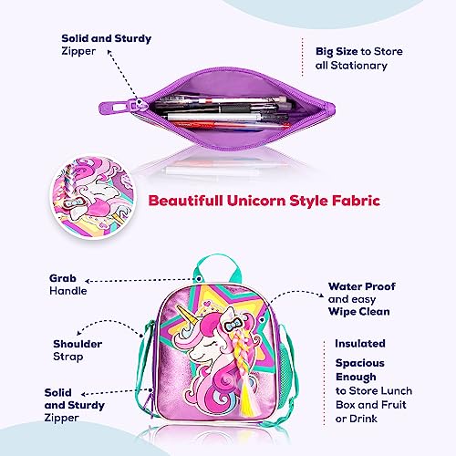 Eazy Kids - 18" Set of 4 School Bag Lunch Bag Activity Bag & Pencil Case Unicorn-Pink