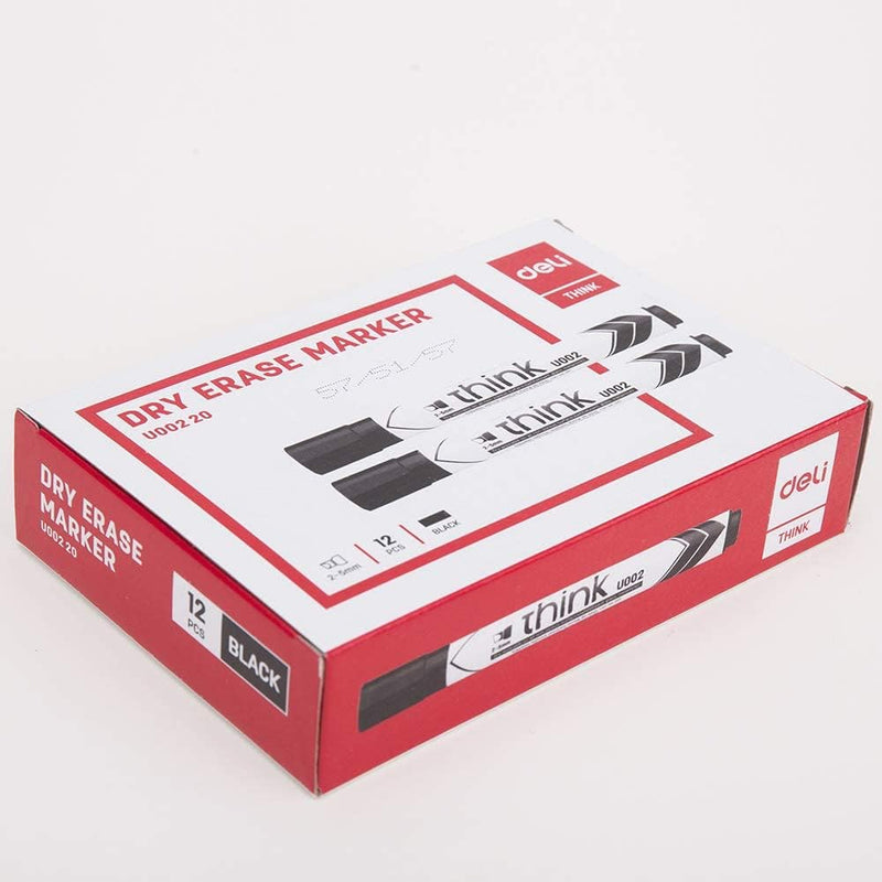 Deli Think 2-5mm Chisel Tip Dry Erase Markers 1x12Piece, Black
