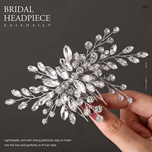 Silver Bridal Hair Comb, Handmade Wedding Hair Comb Clip Elegant Rhinestone Headpieces Bridal Hair Clip Side Combs Hair Accessories for Women and Girls