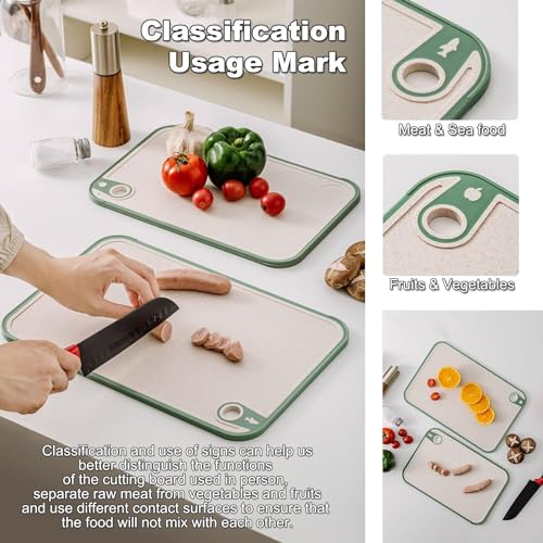 X spring Kitchen Chopping Board, Wheat Straw Cutting Board Set of 3, Non-Slip Cutting Sheets, Tool Kitchen Cook Supplies, Strap Hole Easy Hanging, Kitchen Cutting Board Set for Meat, Veggies, Fruits