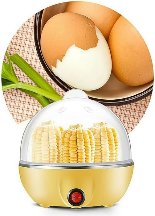 Electric Egg Boiler Cooker, 7 Eggs Capacity, Kitchen Breakfast Machine Multi-functional Egg Boiling Breakfast Electric Cooker Transparent Lid Rapid Egg Boiler (Yellow and White)