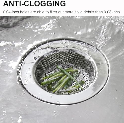 LASSHSWA Kitchen Sink Strainer Stainless Steel, LASSHSWA Kitchen Sink Drain Strainer, Sink Strainers for Kitchen Sinks with Large Wide Rim 4.5" Diameter (2 Pack)