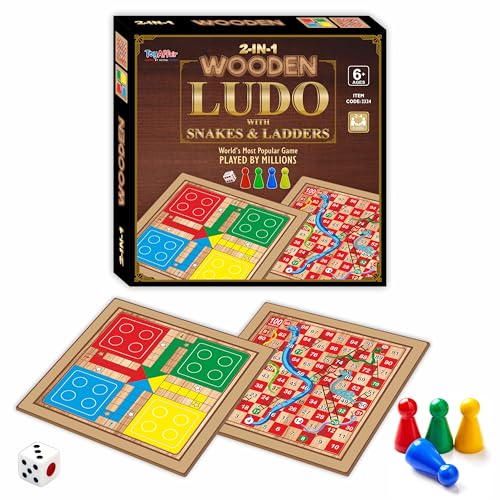 Ankit Toys & Games 2in1 Wooden Ludo with Snakes & Ladders Game Set– Classic Family Board Games for Kids & Adults, Double-Sided Board with Colourful Pawns, Ideal for Indoor Entertainment & Gift Idea